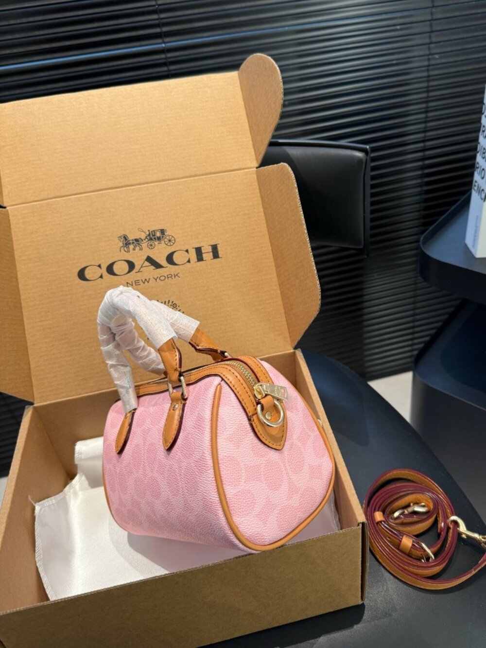 NWT Coach Mini Rowan Crossbody Bag In Signature Canvas Pink Powder CEK79 - Picture 4 of 9